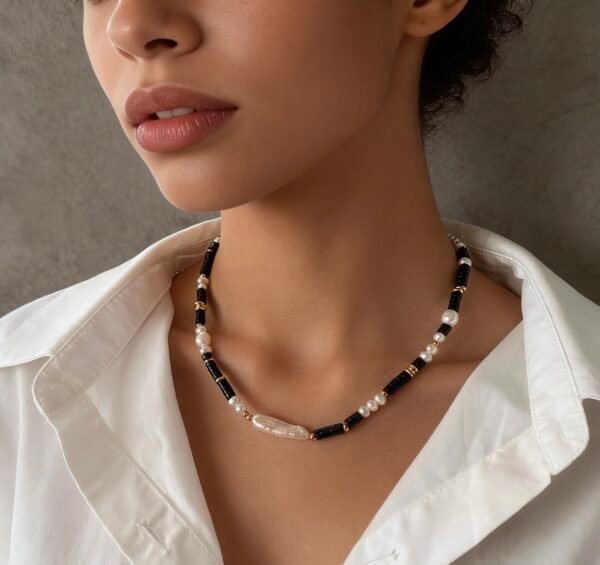 Baroque Natural Baroque Freshwater Pearl Necklace for Women, Fashion Lapis Lazuli Bohemian Vacation Vibe