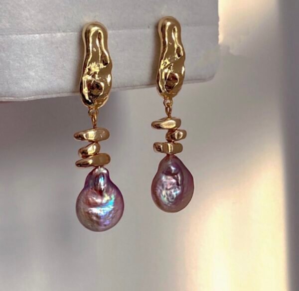 Aurora Iridescent Baroque Pearl Earrings | Purple Button Pearls | French Luxury Studs | Niche Elegant Jewelry