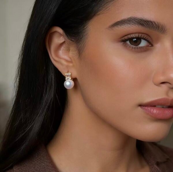 18K Gold-Plated Natural Pearl Studs, Minimalist Square Zircon Earrings with Elegant Sophistication