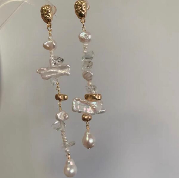 Handmade Natural Baroque Pearl & Clear Crystal Earrings, Creative Asymmetric Niche Design, S925 Silver Needles