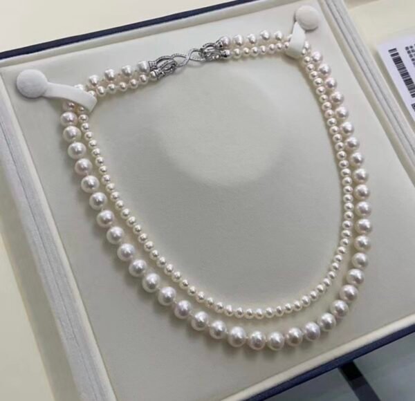 Influencer Recommended! Natural Real Pearl Necklace, Near-round 4-9mm, Layered Wear Multi-Style Double-Layer Necklace with Mixed Sizes Pearls, S925 Silver Clasp